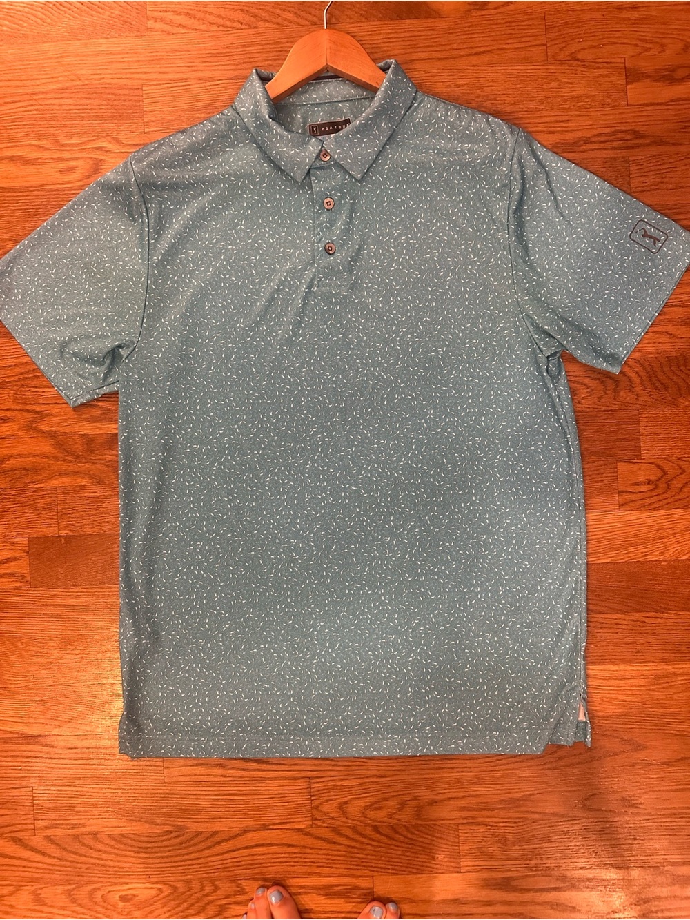 PGA TOUR Men's Performance Polo Golf Shirt Blue Leaf Print L
